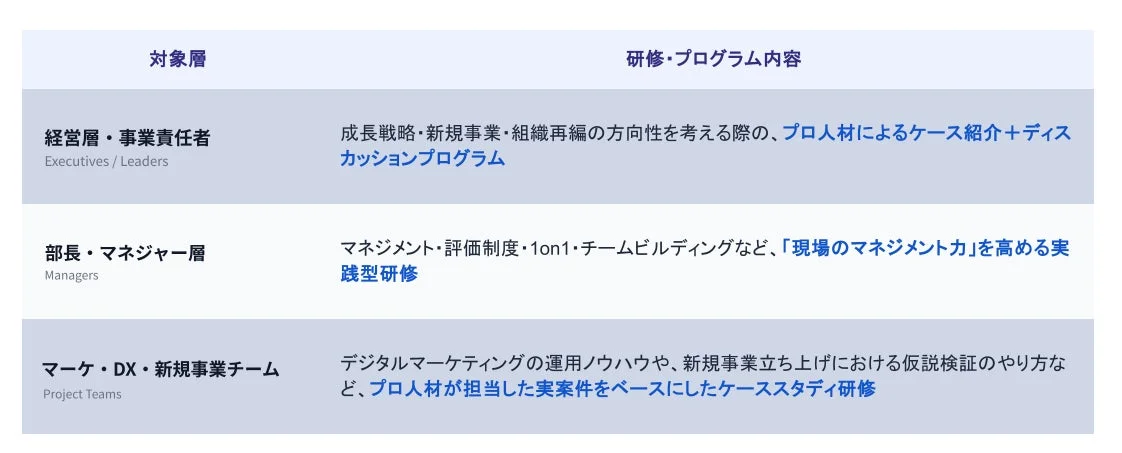 対象層と研修・プログラム内容