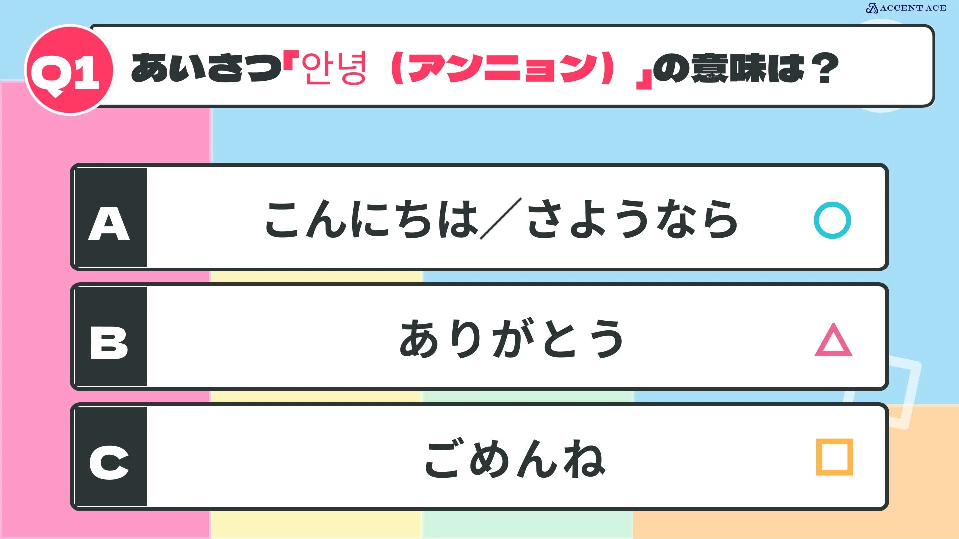 「アンニョン」の意味を問うクイズ