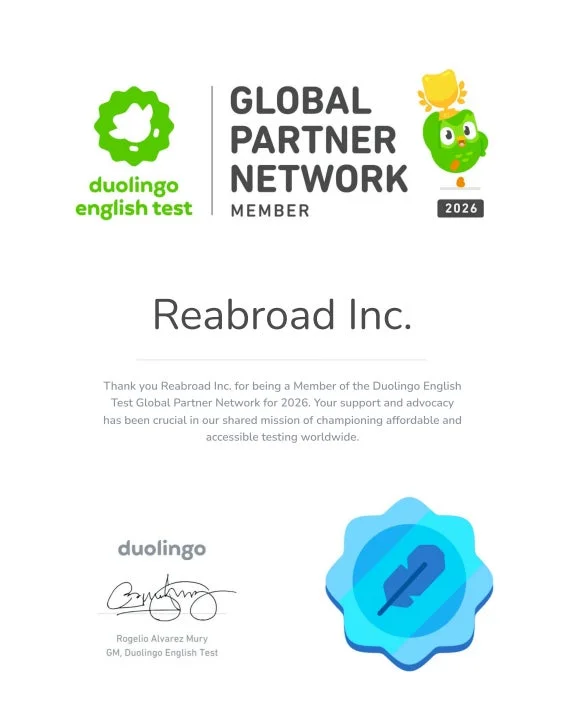 Duolingo English Test Global Partner Network Member 2026 Reabroad Inc.
