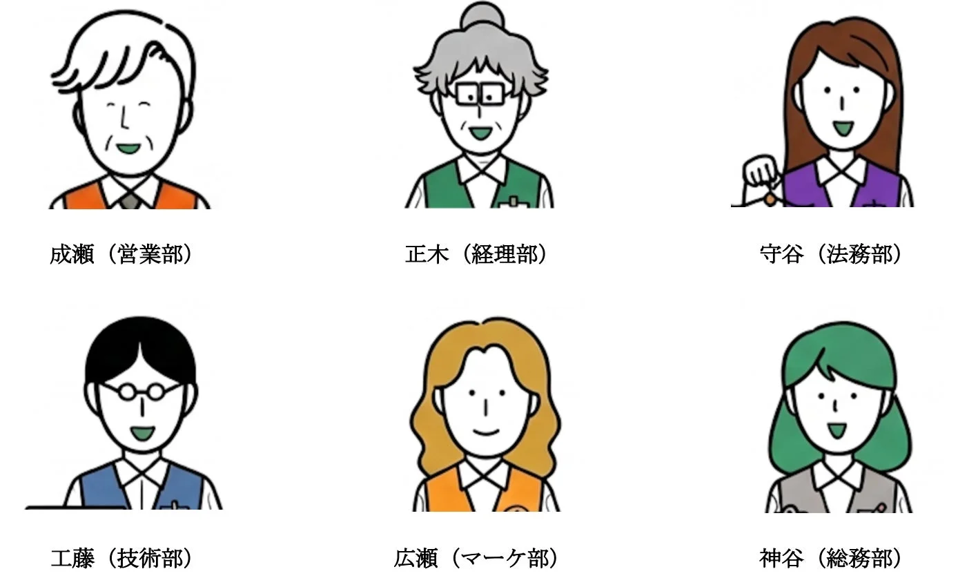 6人のAI社員のイラスト