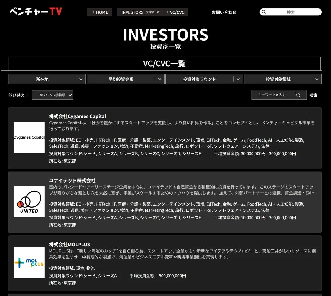 投資家名鑑の画面