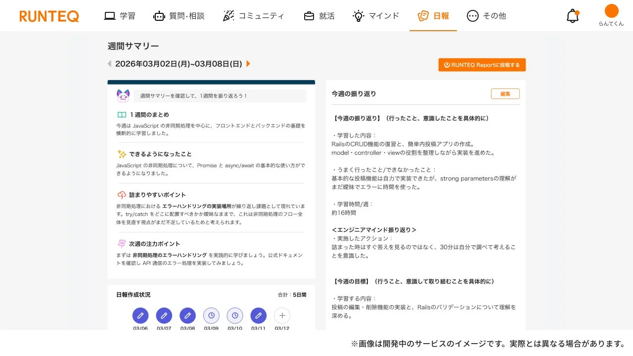 RUNTEQ 週間サマリー画面