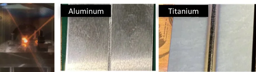 溶接中の金属と接合サンプル