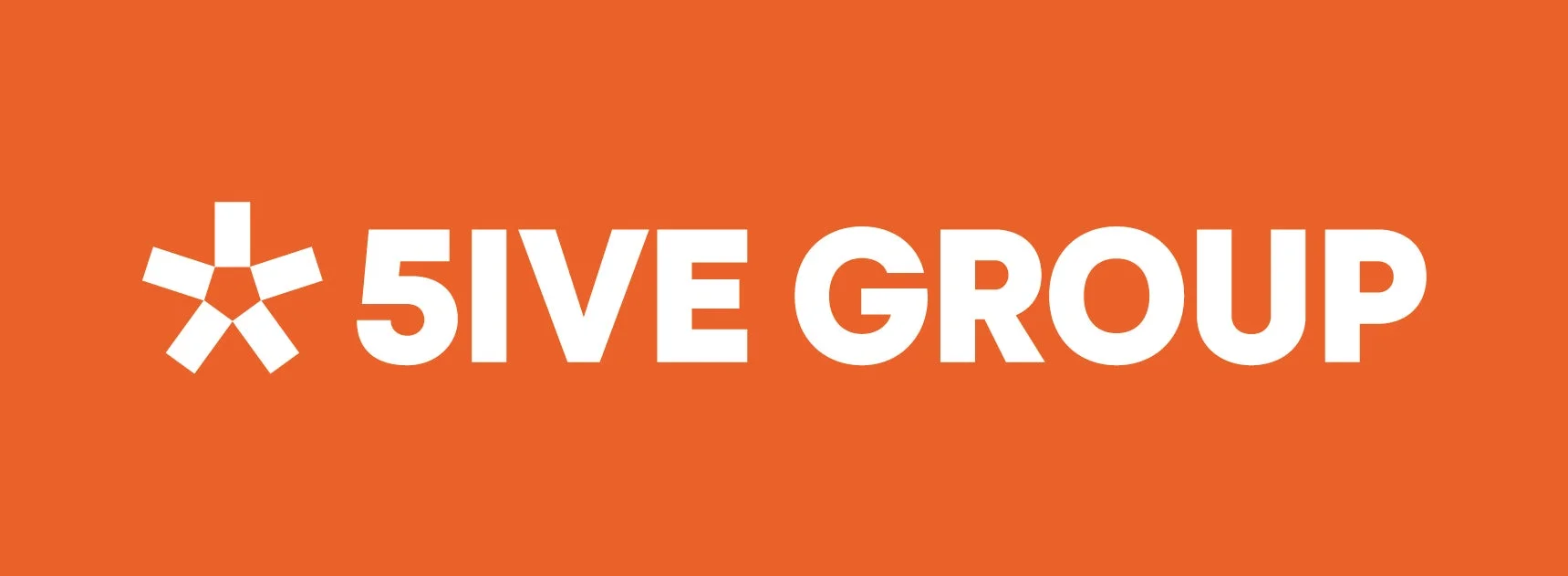 オレンジ色の背景に白字で「* 5IVE GROUP」と書かれたロゴ画像です。左端には星のようなマークが配置されており、シンプルで視認性の高いデザインです。