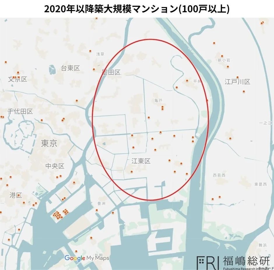 2020年以降築大規模マンション(100戸以上)の分布地図