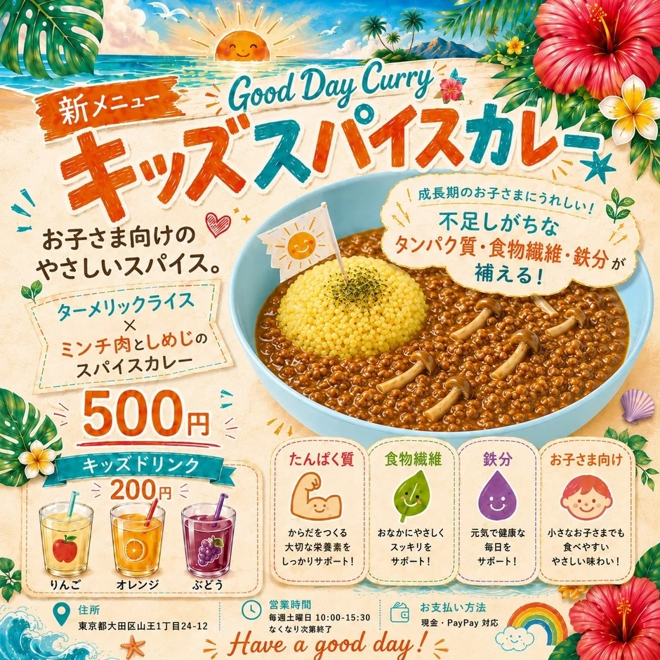 キッズスパイスカレーのメニュー