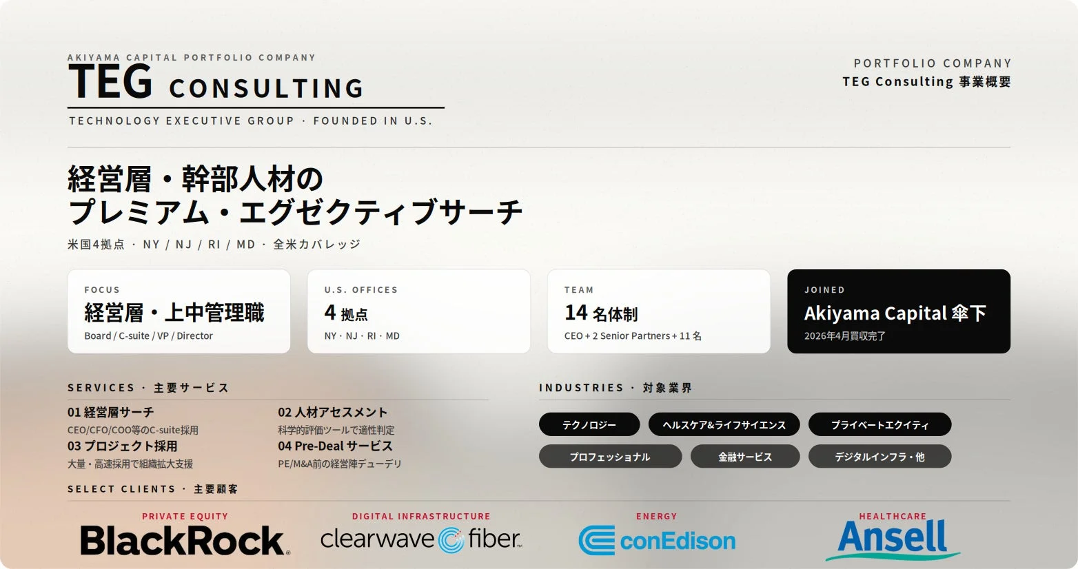 AKIYAMA CAPITAL PORTFOLIO COMPANY TEG CONSULTING 事業概要