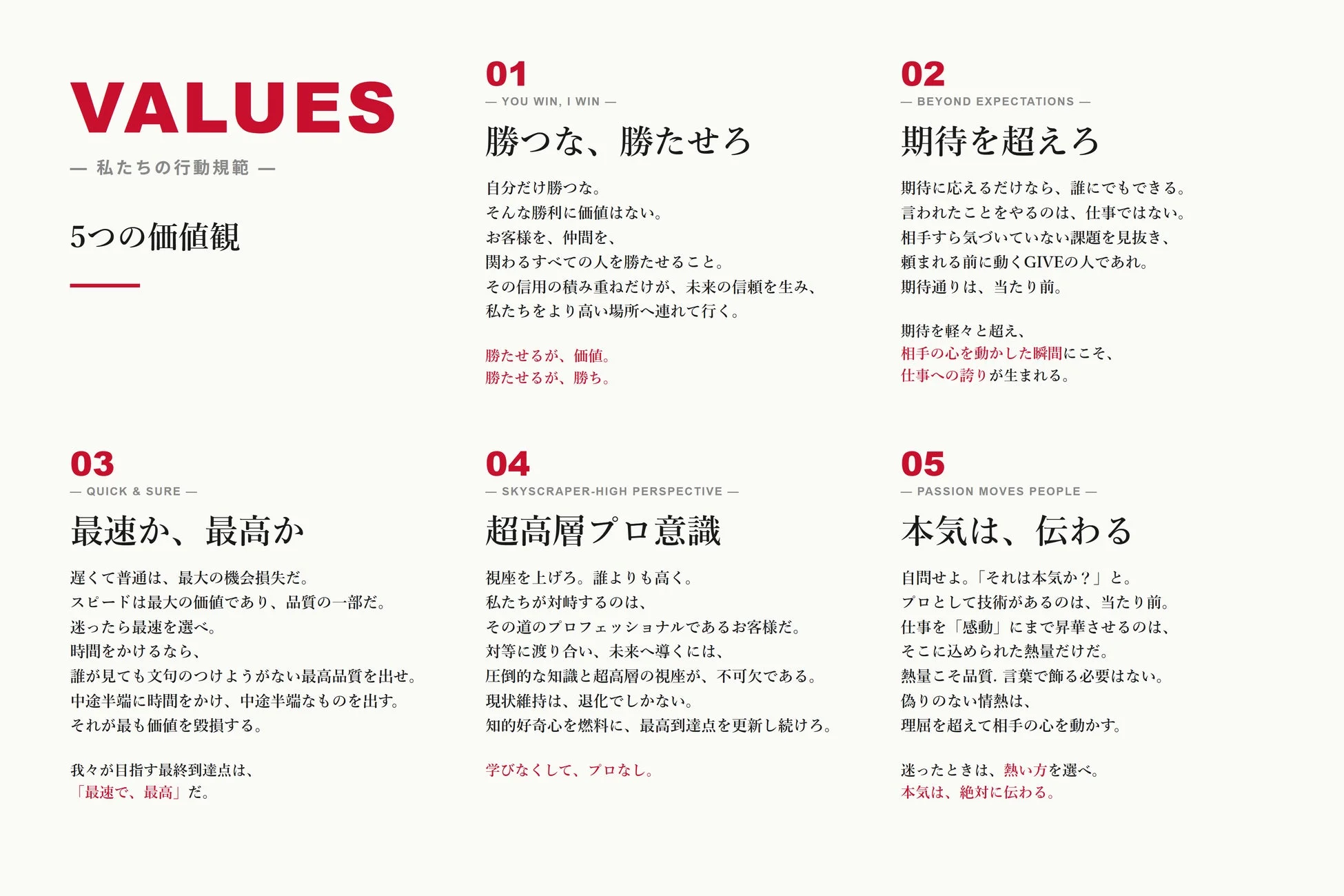 VALUES: 5つの行動原則