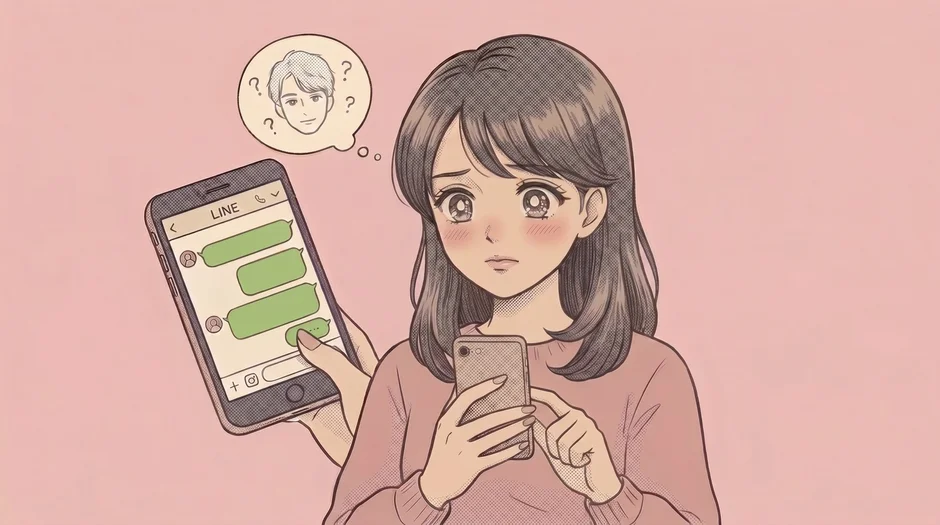 LINEのメッセージに悩む女性