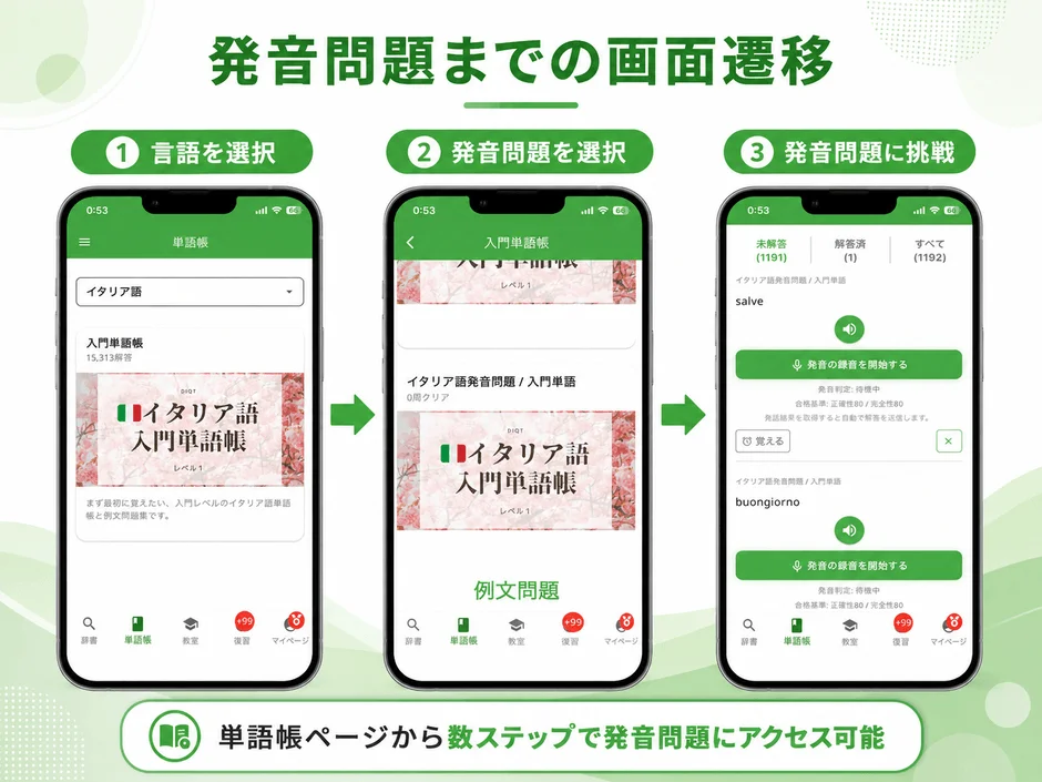 発音問題までの画面遷移