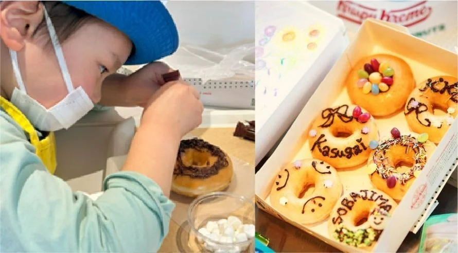 ドーナツをデコレーションする子供たち
