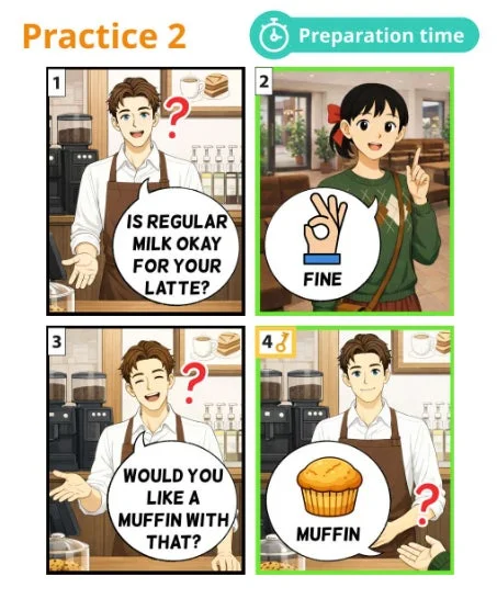 カフェでの注文に関する会話練習のイラスト