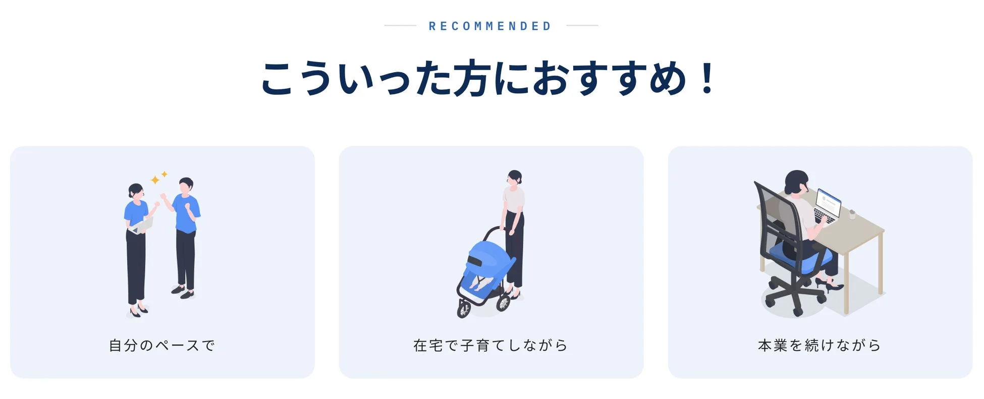 自分のペースで、在宅で子育てしながら、本業を続けながら働きたい人におすすめの働き方を提示する画像