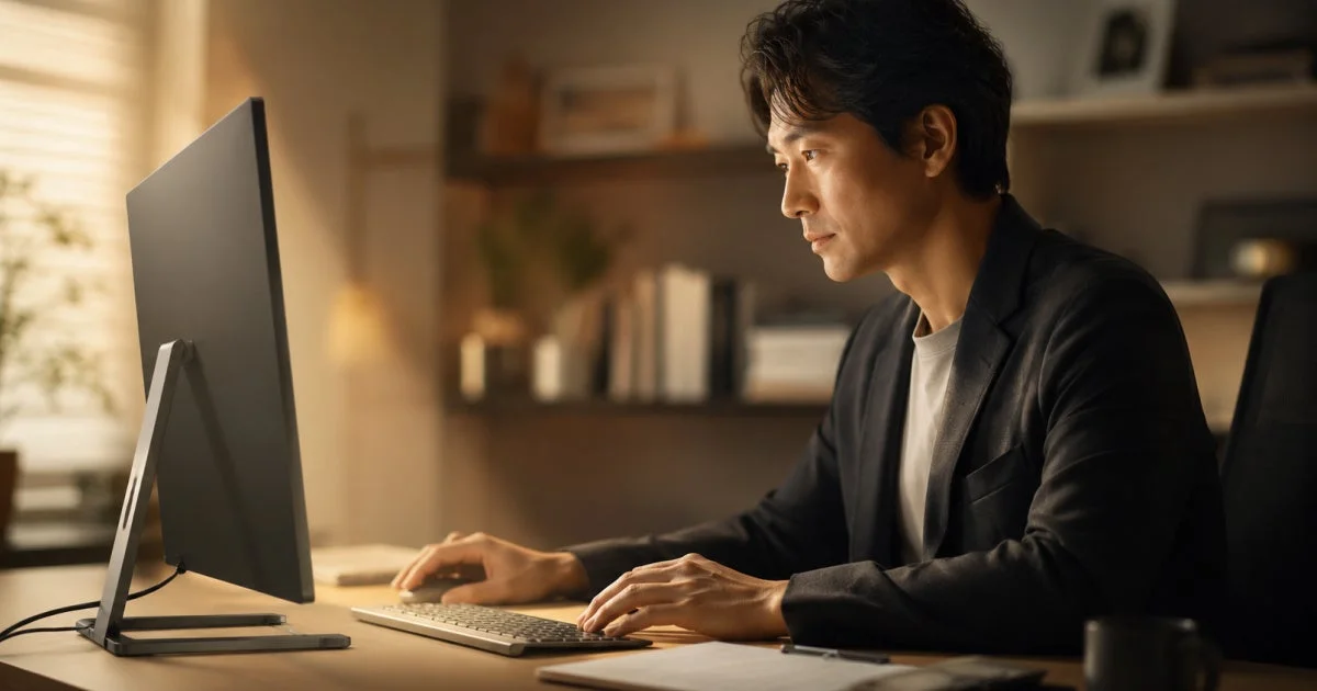 集中して作業する男性