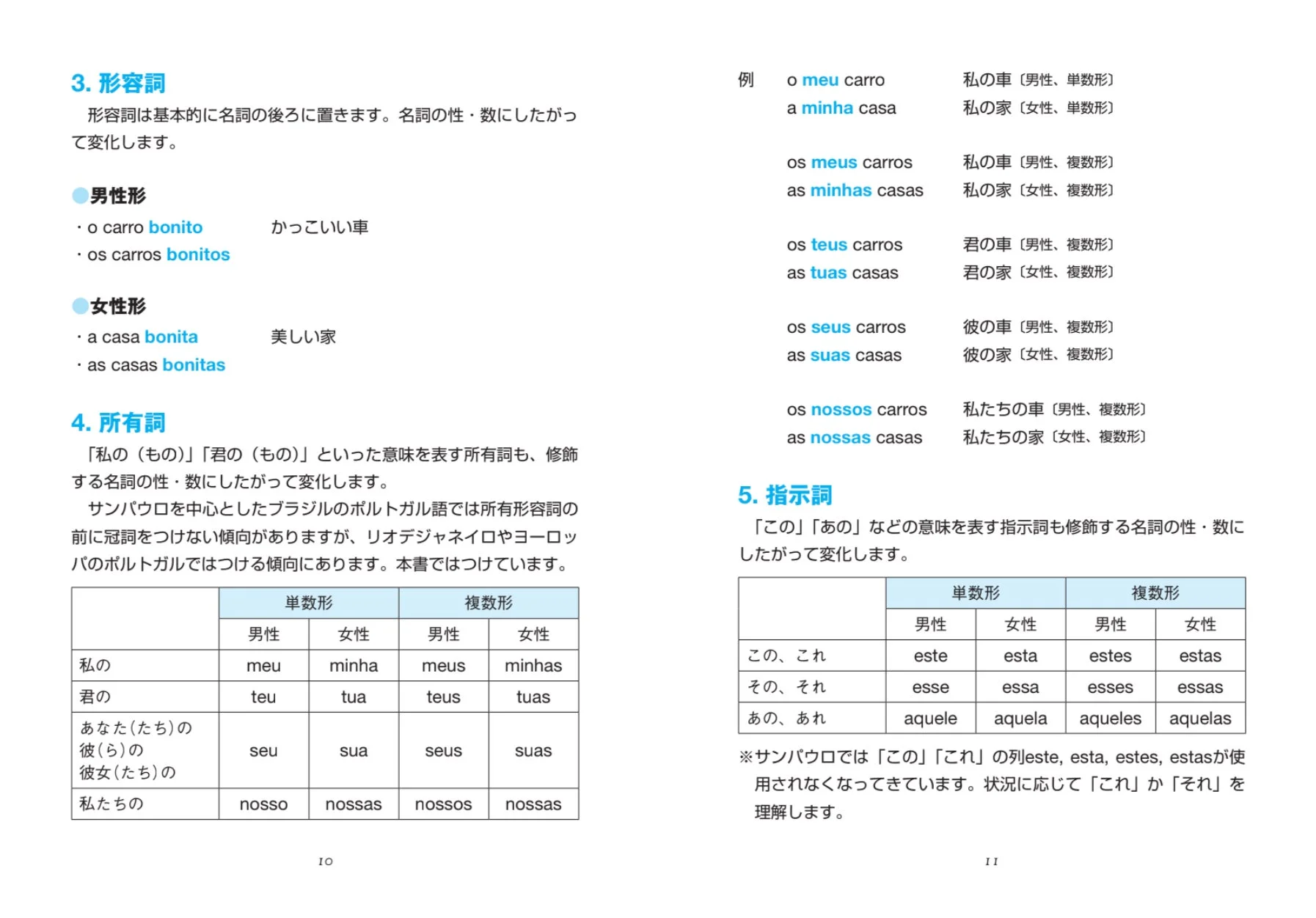 ポルトガル語の形容詞、所有詞、指示詞の文法解説