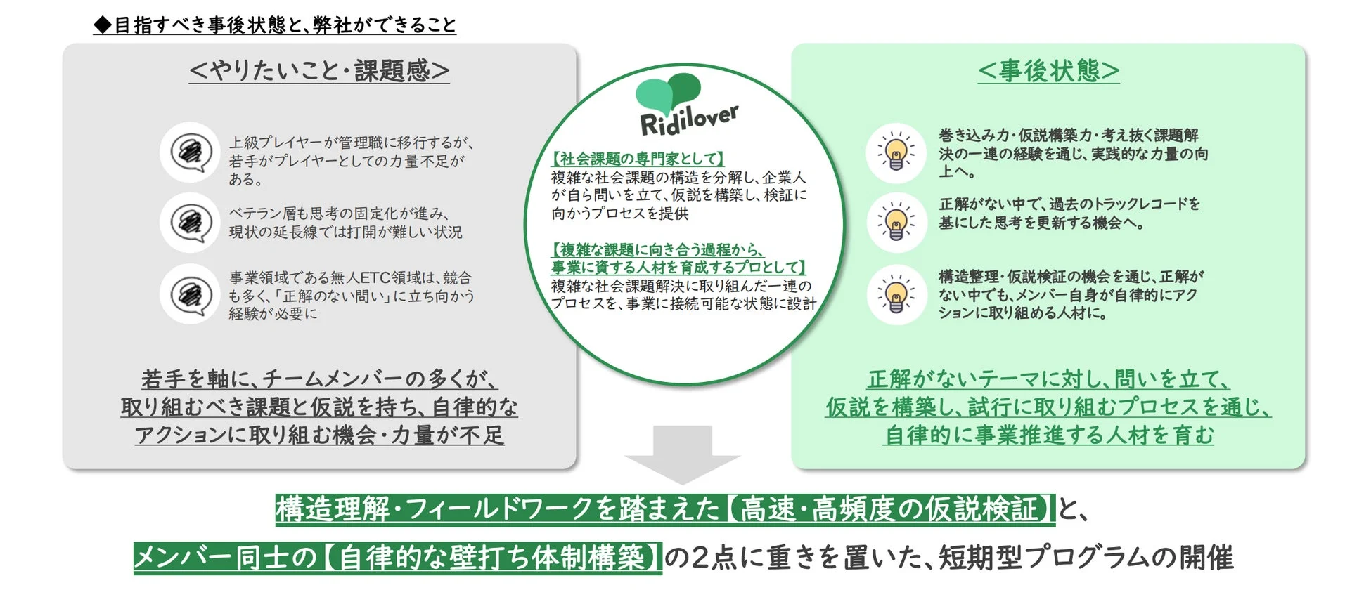 Ridiloverが提供する短期型プログラムの概要図
