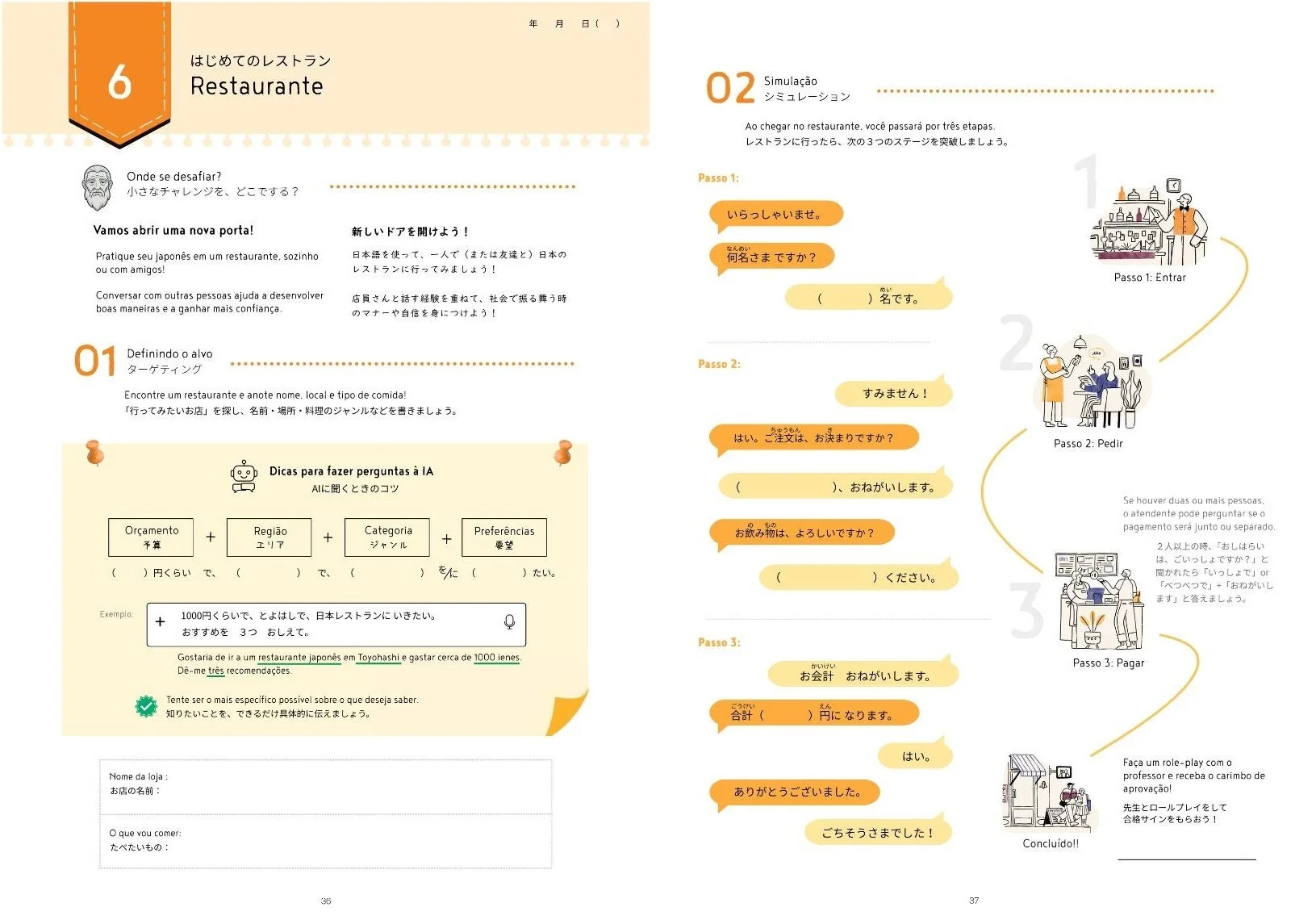 ワークシート「はじめてのレストラン」ページ