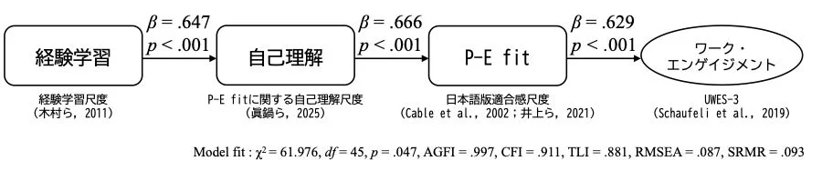 経験学習、自己理解、P-E fitがワーク・エンゲイジメントに与える影響