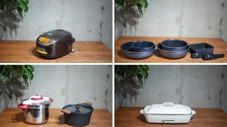 炊飯器や圧力鍋など様々なキッチン家電と調理器具