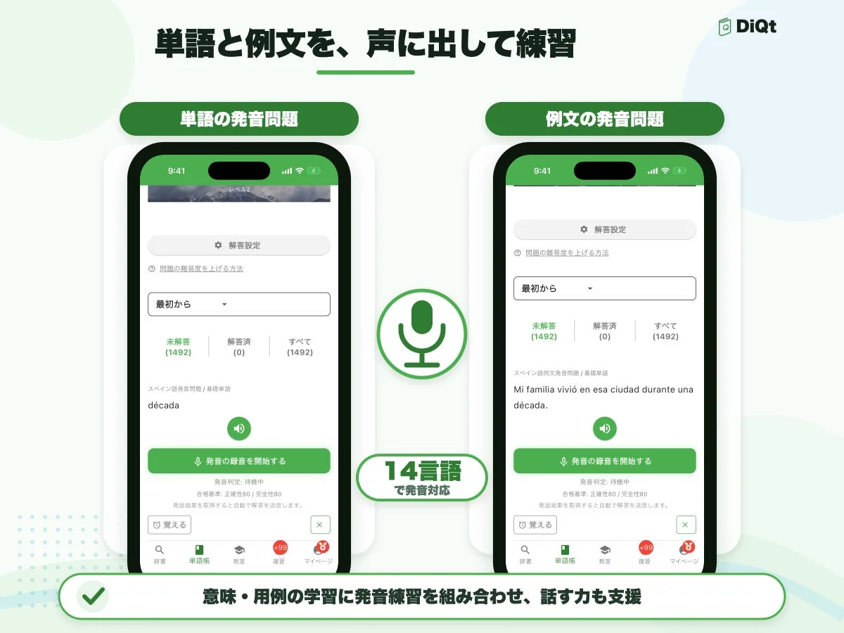 単語と例文を、声に出して練習