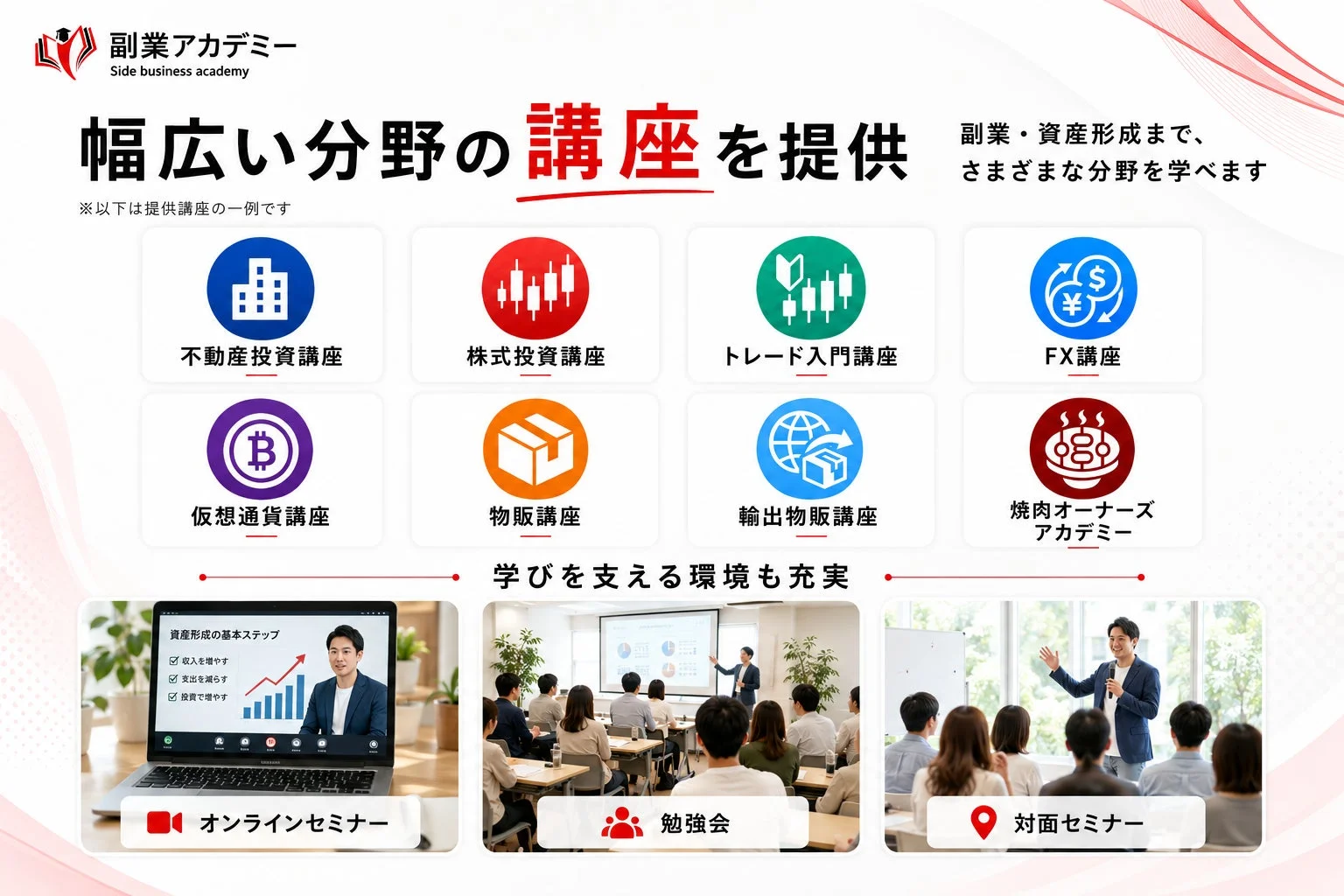 副業アカデミーの幅広い講座内容
