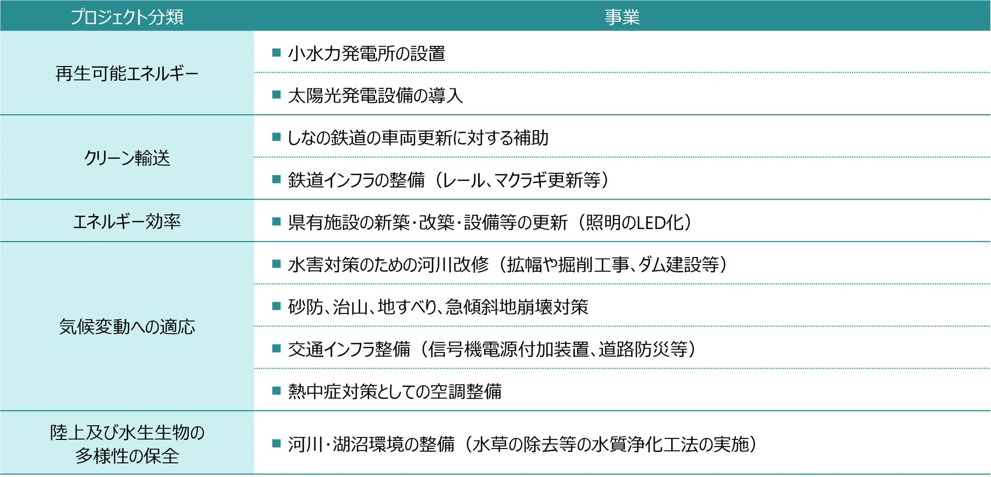 プロジェクト分類と事業内容